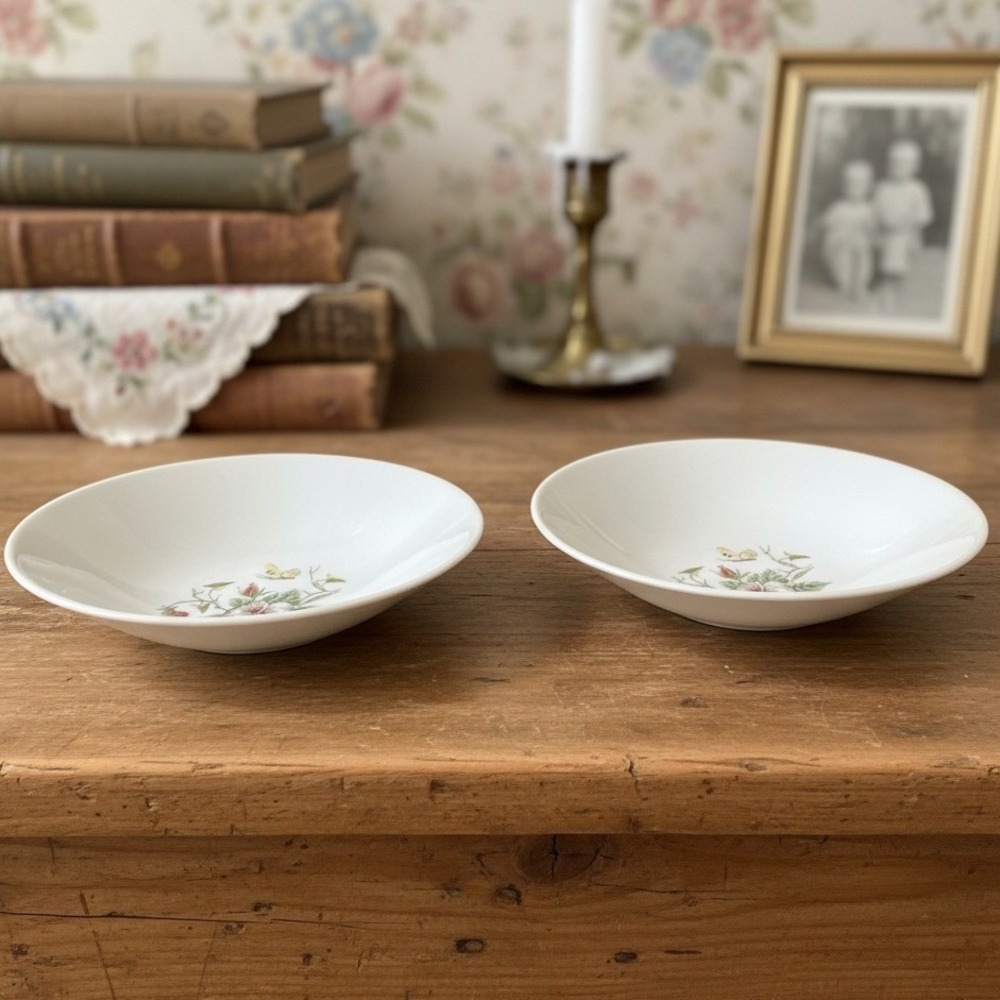 Edwin Knowles Regency 2 Berry Bowls Vintage Flowers Berries Butterfly